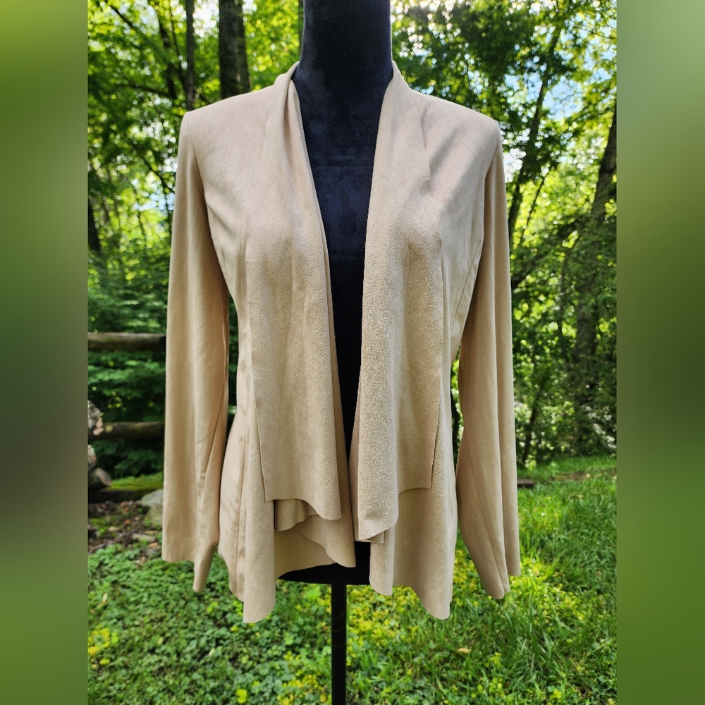 Beige Faux Suede Super Soft Ooen Front Cardigan